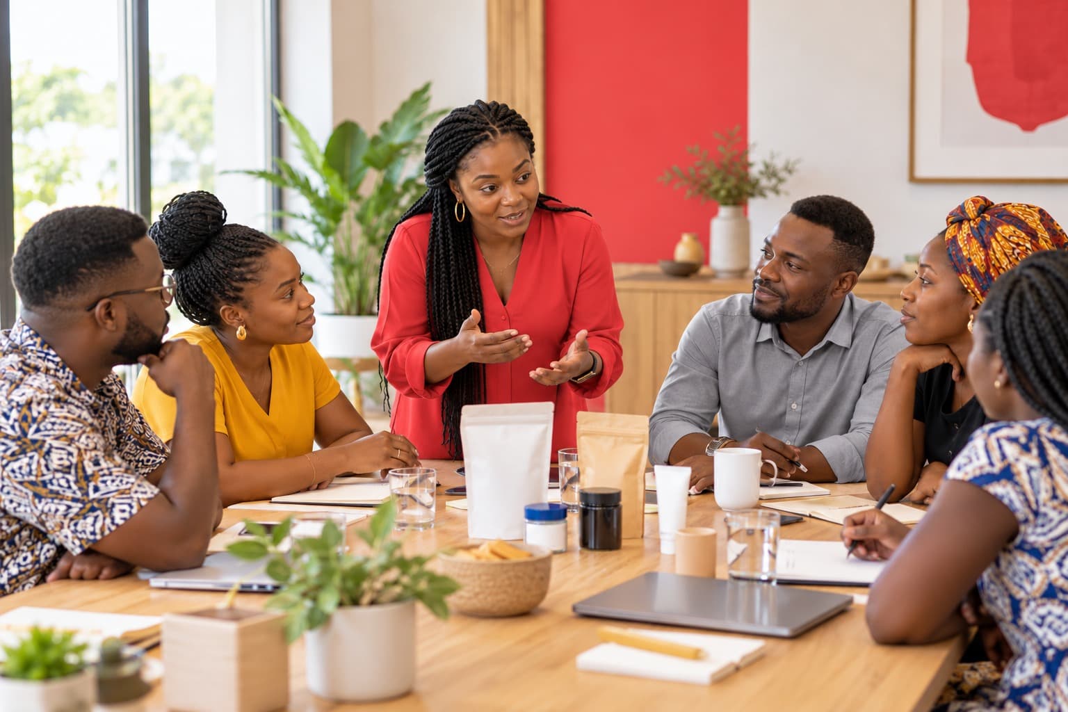 Illustrative consumer research discussion around a table